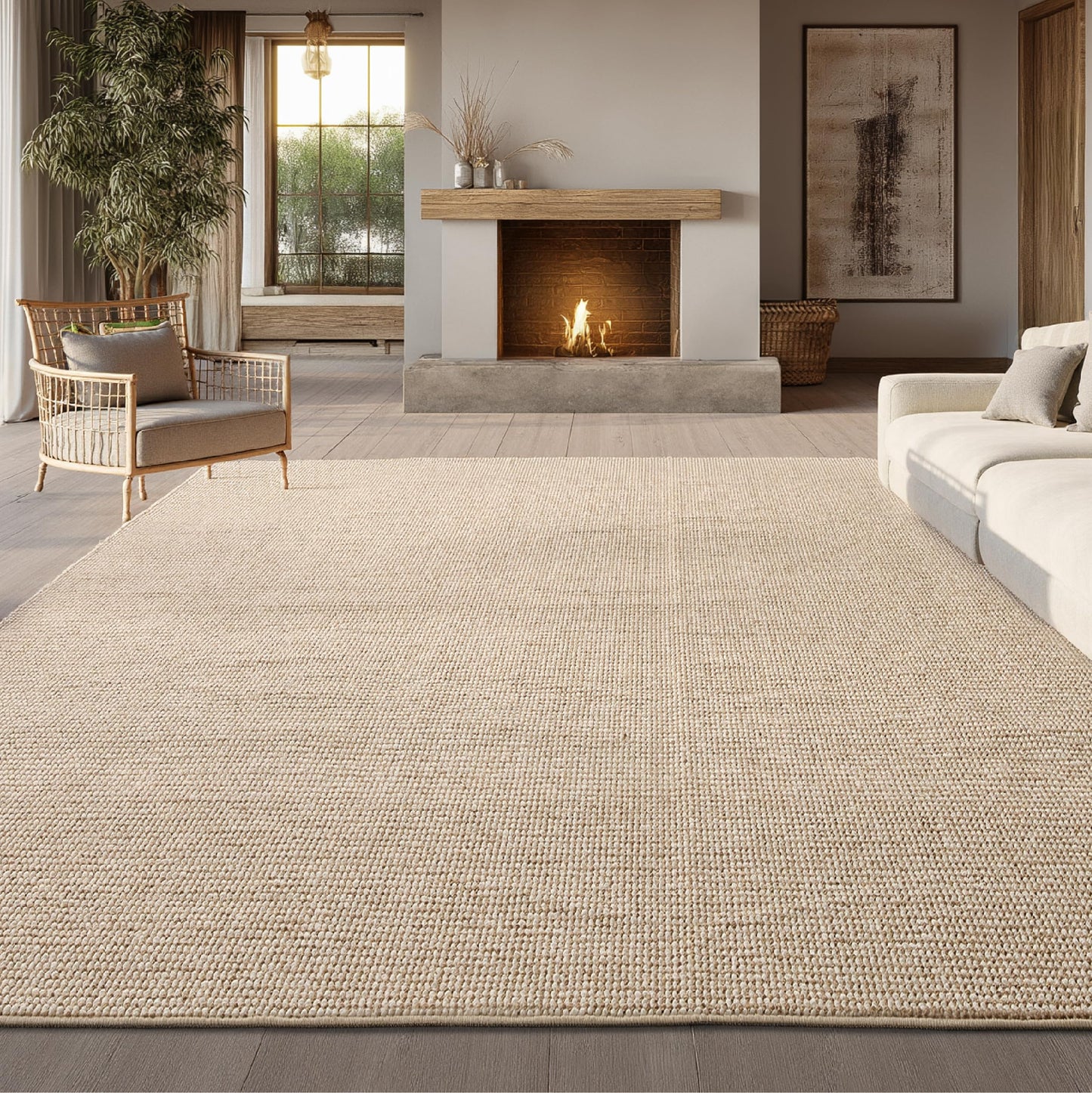 Bedsure 9x12 Faux Wool Area Rugs for Living Room, Machine Washable Carpet, Non-Slip Backing, Pet Friendly Throw Rug for Bedroom Dining Room, Natural Ivory