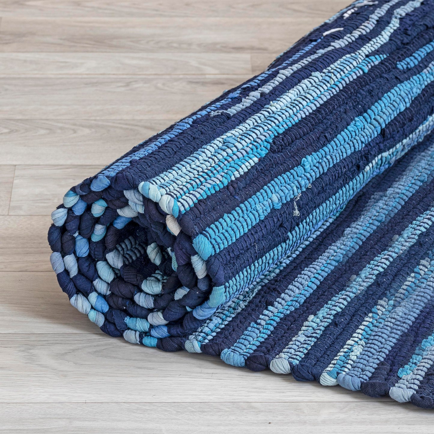 HOMEMONDE Navy Rag Rug 20"x32" Recycled Soft Cotton Chindi Rugs Hand Crafted Reversible Boho Home Decor for Entyrway, Doormat, Kitchen, Bedroom, Living Room