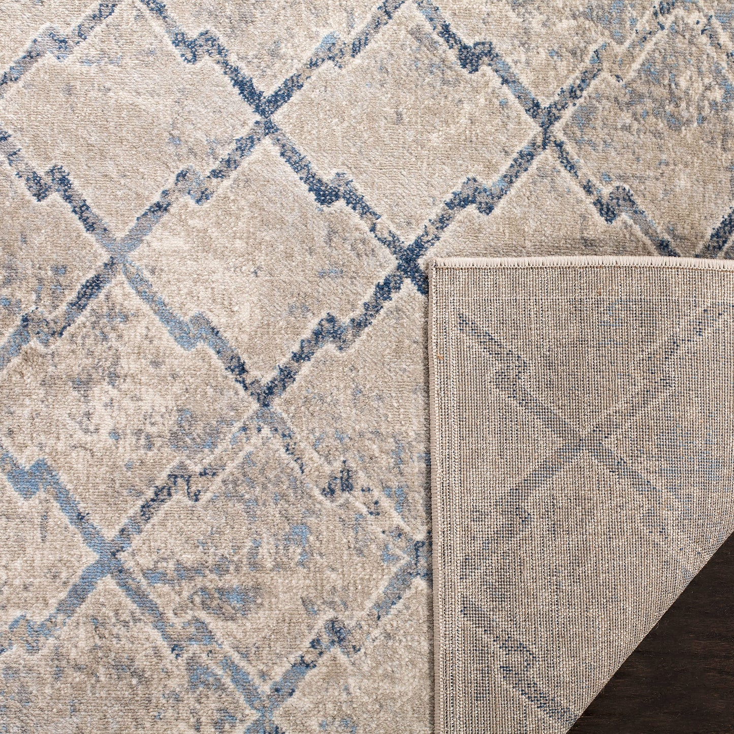 SAFAVIEH Brentwood Collection Accent Rug - 4' x 6', Light Grey & Blue, Trellis Distressed Design, Non-Shedding & Easy Care, Ideal for High Traffic Areas in Entryway, Living Room, Bedroom (BNT809G)