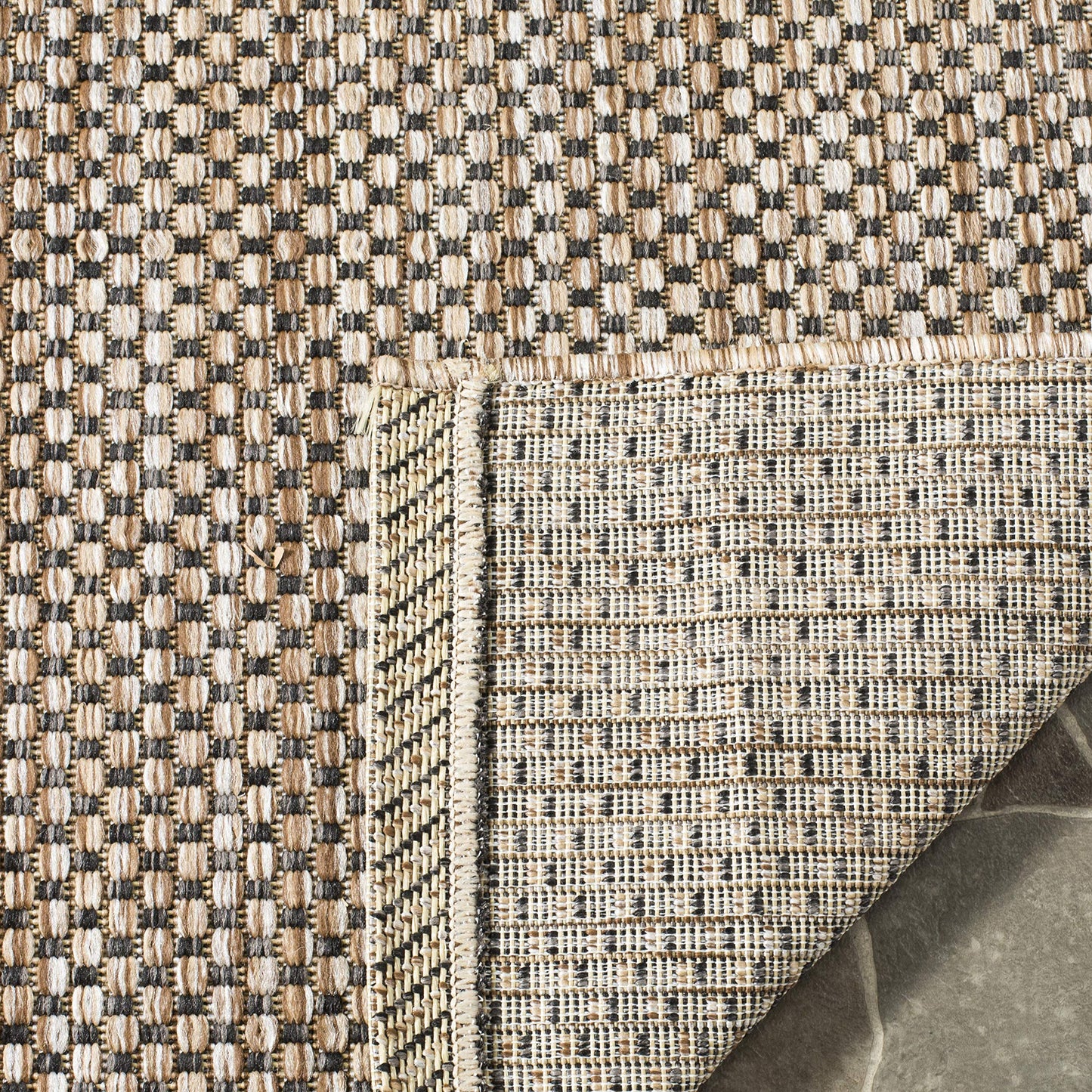 SAFAVIEH Washable Rug Outdoor Courtyard Collection - 8' x 10', Natural & Black, Non-Shedding & Easy Cleaning, Ideal for Patio, Backyard, Mudroom, DIning Space (CY8521-37312)
