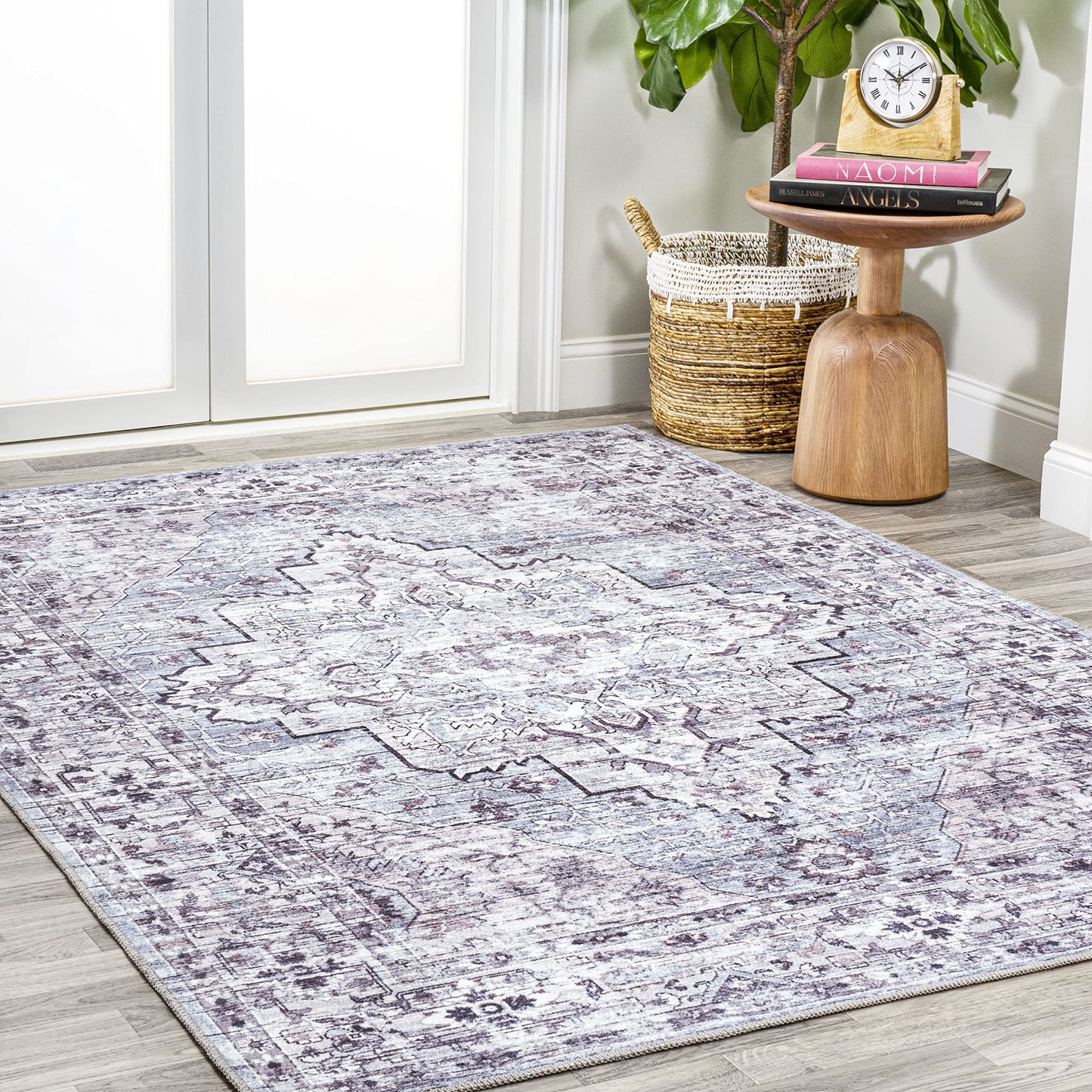 JONATHAN Y Machine Washable Gray/Purple Indoor Area Rug 4X6 ft, Didim Boho Medallion for Living Room, Bedroom, Kitchen, Office, Easy-Cleaning, High Traffic, Pet-Friendly, Non-Shedding (WSH102A-4)