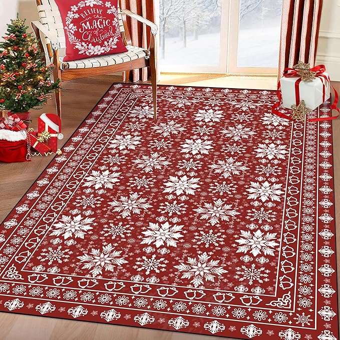 2' X 3' Christmas Rug Snowflake Area Rugs Washable Non-Slip for Indoor Entryway Dorm Laundry Bedroom Living Room Xmas Doormat for Kids Women Merry Christmas Carpet Winter