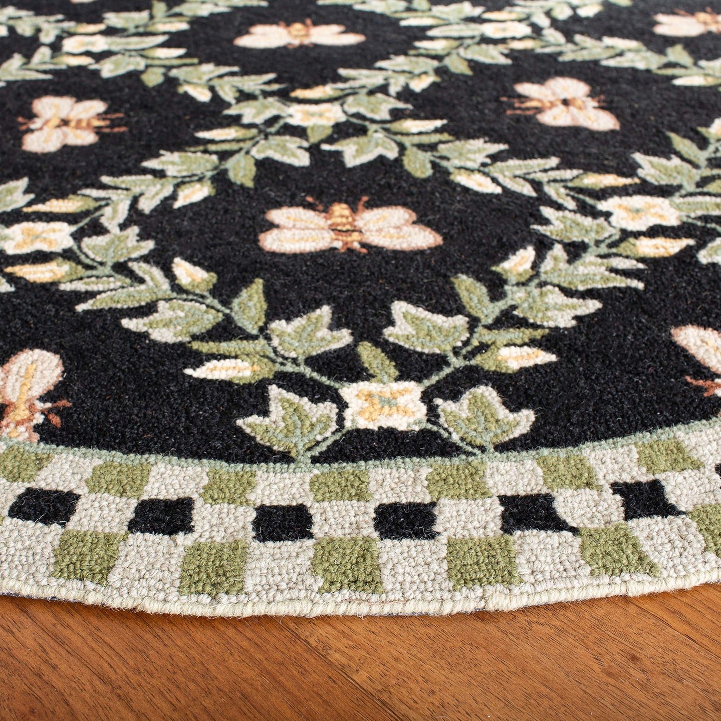SAFAVIEH Chelsea Collection Area Rug - 3' x 5' Oval, Black, Hand-Hooked French Country Wool, Floral Design, Ideal for Living Room, Bedroom, Dining Room (HK55B-3OV)