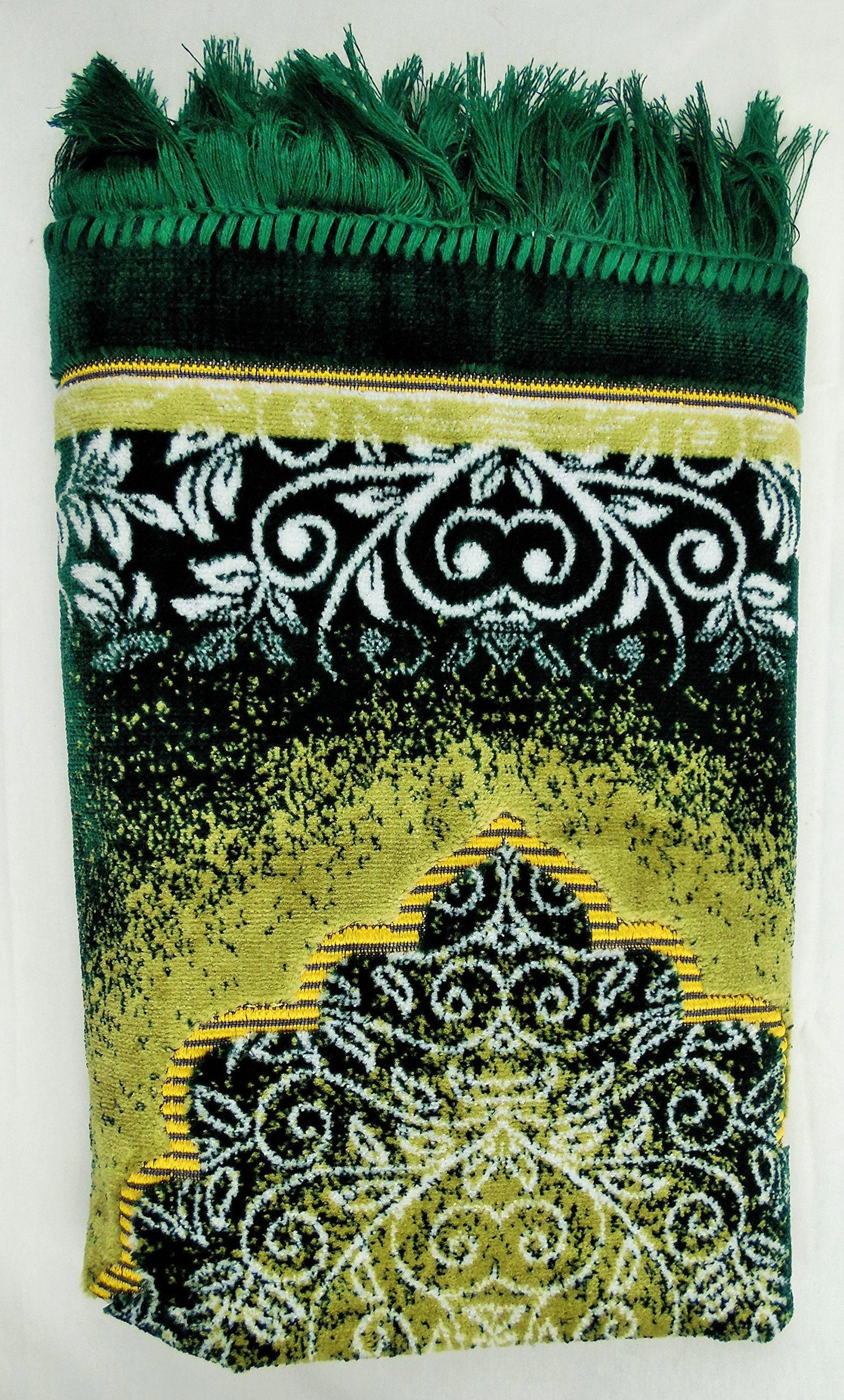 International Goods Depot Muslim Pray Rug Namaz Sajadah Mat Series (Dodya Thick Gold-Green 45" x 27" / Stitchery)