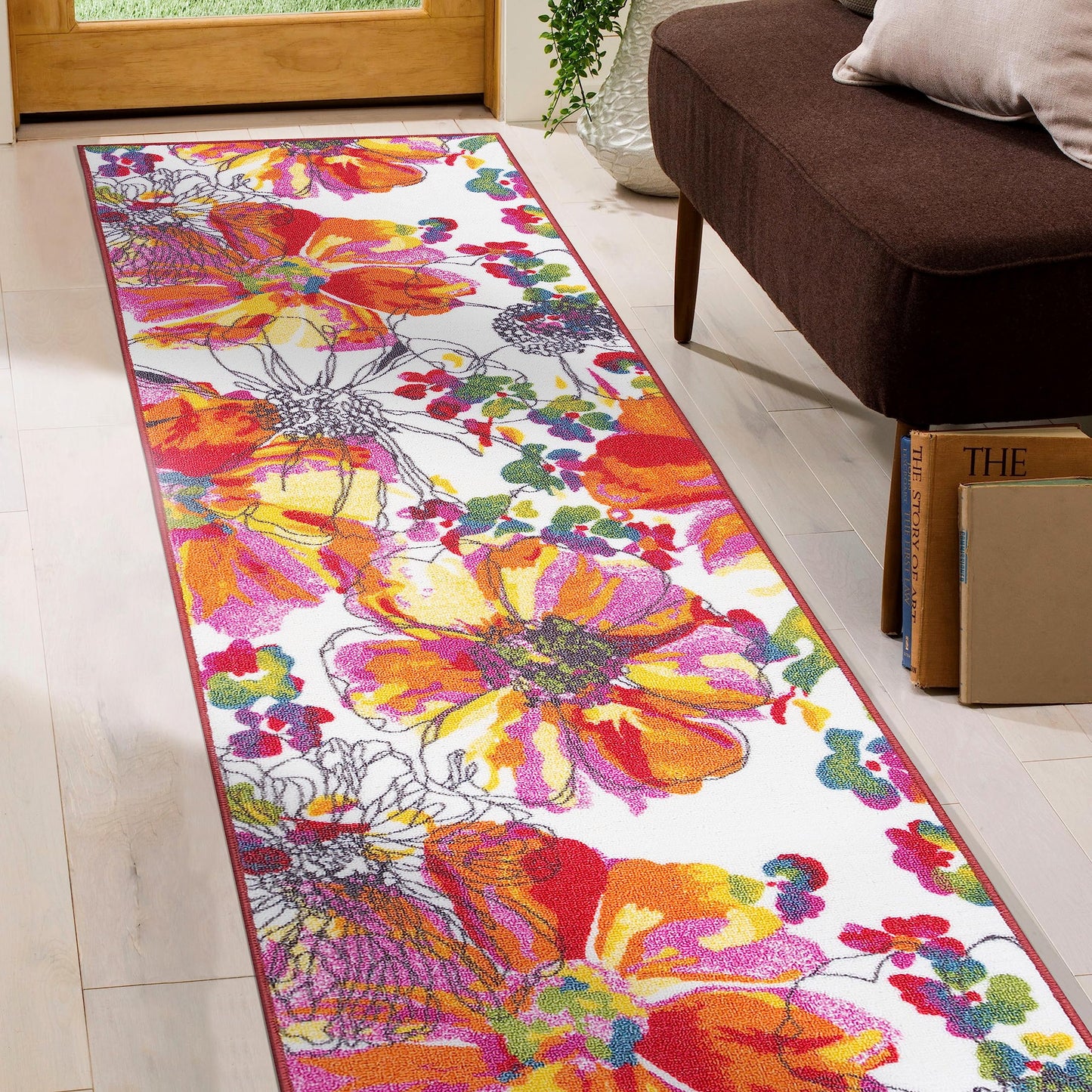 Rugshop Modern Bright Flowers Non-Slip (Non-Skid) Area Rug Runner 2' X 7' (22" X 84") Multi