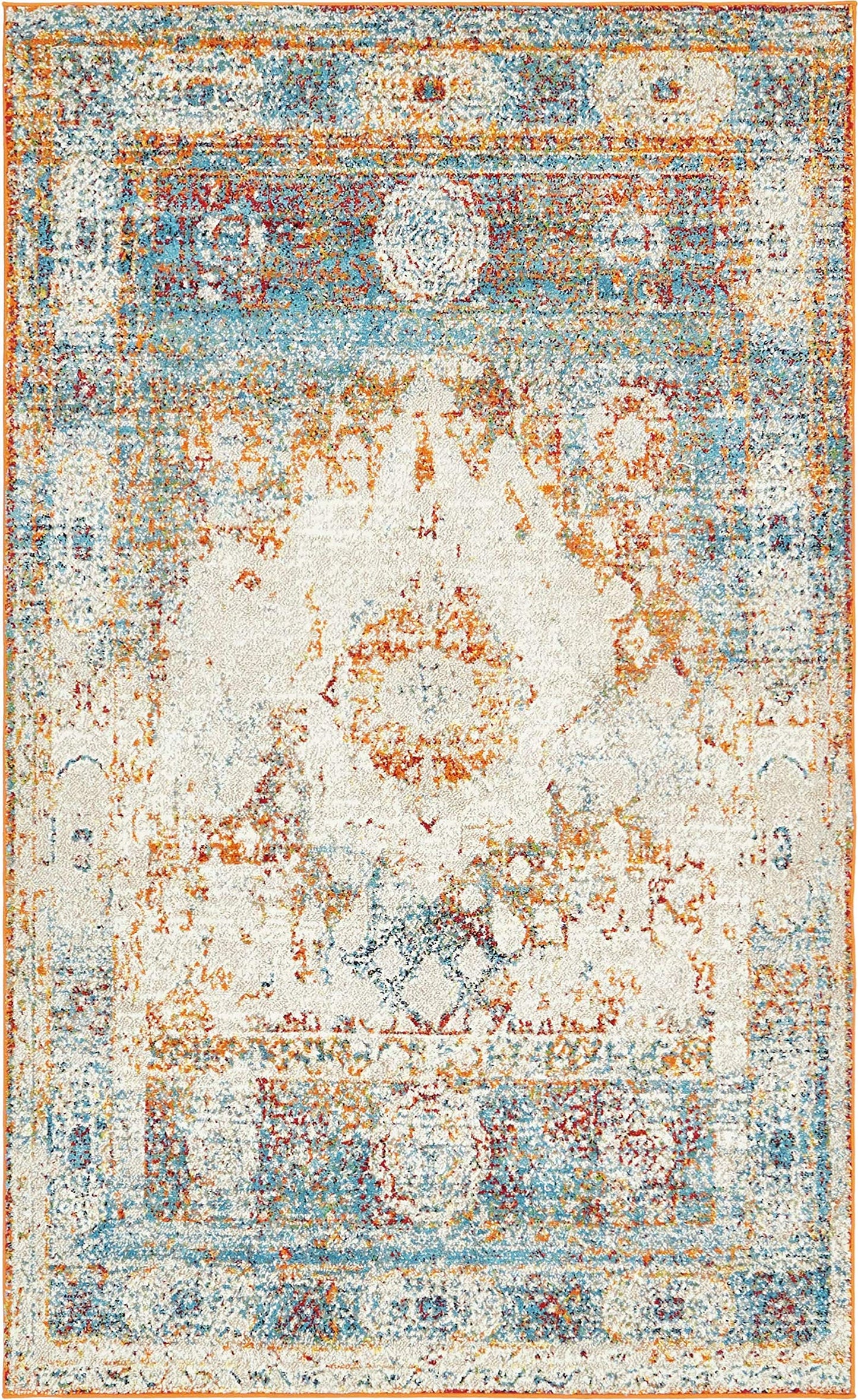 Unique Loom Rosso Collection Traditional, Vintage, Medallion, Border, Distressed, Southwestern Area Rug (5' 0 x 8' 0 Rectangular, Ivory/Blue)