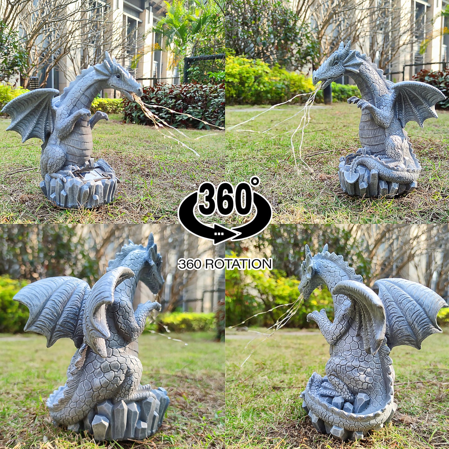 RCTTICUU Solar Dragon Garden Statues Outdoor Lights Watering Decor, Resin Dragon Figurine with 30 LED String Lights Lawn Patio Balcony Art Decoration,Housewarming, Birthday,Mothers Day Mom Gifts