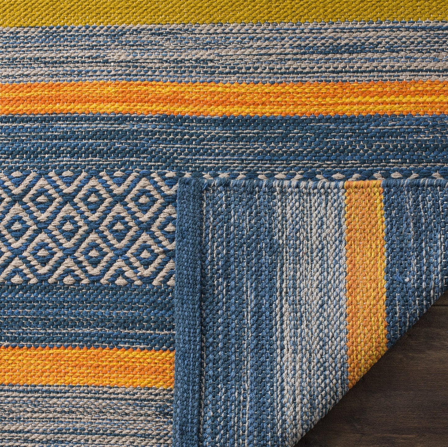 SAFAVIEH Montauk Collection Runner Rug - 2'3" x 8', Blue & Orange, Handmade Flat Weave Stripe Cotton, Ideal for High Traffic Areas in Living Room, Bedroom (MTK213A)