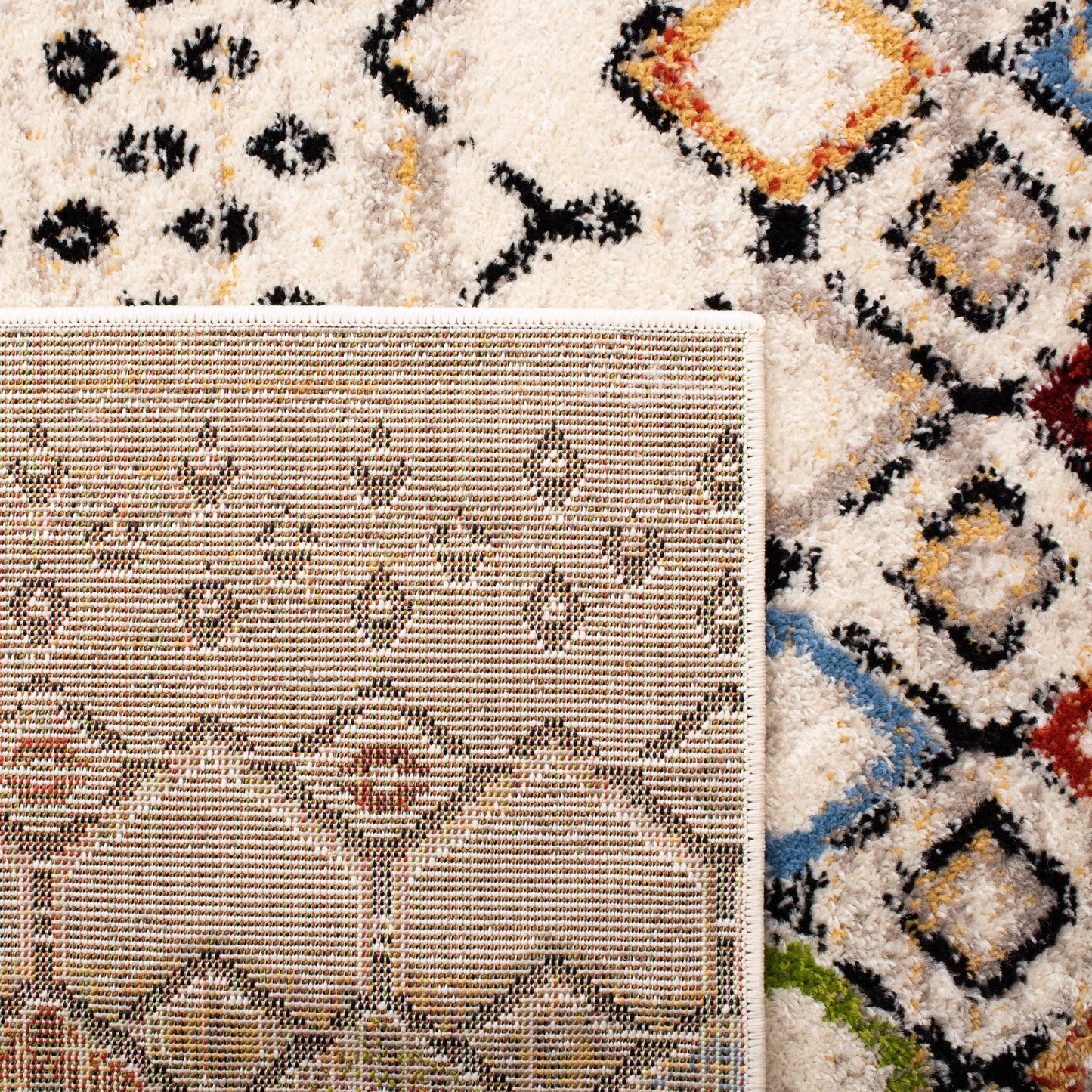 SAFAVIEH Amsterdam Collection Area Rug - 6'7" x 9'2", Ivory & Multi, Moroccan Boho Design, Non-Shedding & Easy Care, Ideal for High Traffic Areas in Living Room, Bedroom (AMS108K)