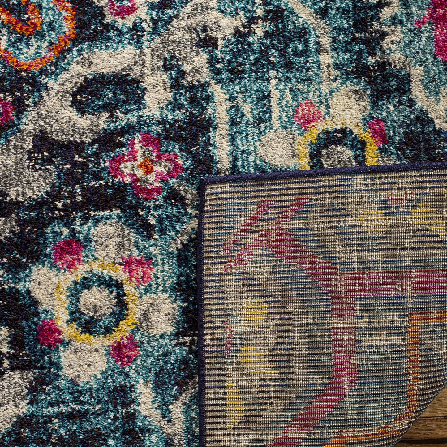 SAFAVIEH Monaco Collection Area Rug - 8' x 10', Blue & Fuchsia, Boho Chic Medallion Distressed Design, Non-Shedding & Easy Care, Ideal for High Traffic Areas in Living Room, Bedroom (MNC252J)