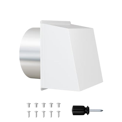 6" Metal Hooded Wall Vent with Screen and Damper, Exhaust Vent Cover Outside, Exterior Vent Cover for Dryer Vent Kitchen Range Hood Outdoor Air Exhaust (6 Inch-White)