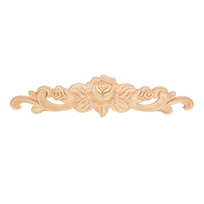 MUXSAM 1Pc Wood Carved Onlay Applique Unpainted Rose Flower Center Frame Decal for Furniture Door Cabinet Bed Home Decor European Style