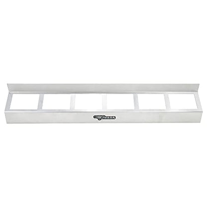 Pit Posse 304 Six Quart Oil Can Rack Holder 32" Caddy Wall Hanger Aluminum Shelf - Made in USA - Holds 6 Quarts of Motor Engine Oil - Enclosed Race Trailer Shop Garage Storage Organizer (Silver)