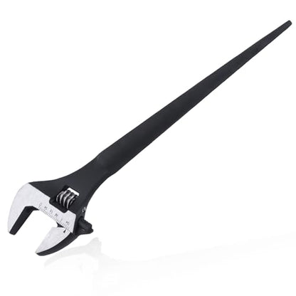 8-Inch Adjustable Spud Wrench Black Oxide Construction Wrench with SAE and Metric Scale Marked for Up to 30mm Nuts and Bolts, Alignment Holes and Tail Crowbar Features