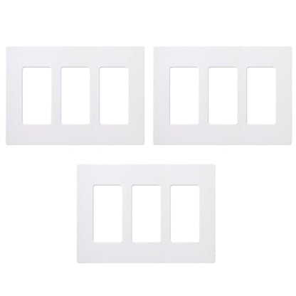 Lutron Claro Light Switch Cover Plate, 3 Gang Wallplate, for Decorator Light Switches, Rocker Light Switch Cover, Outlet Cover, Screwless Switch Plate Cover, Gloss, CW-3-WH-3, White, 3 Pack