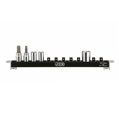JCK 3/8" Aluminum Socket Holder Tray, 360¡Æ Swivel Tool Organizer Rail Kit for Tool Box, Wall Hanging, Premium Quality and Lightweight, 12 Clips, Brass Screw Series