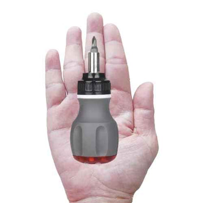 Stubby Ratcheting Screwdriver,8 in 1 Stubby Multi-bit Screwdriver Set with 1/4 Magnetic Extension Socket Drill Bit Holder for DIY Repairing