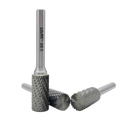LU&MN SB-5 Tungsten Carbide Burr Cylinder Shape Double Cut Rotary Burrs File(1/2''cutter Dia,1''Cutter Length) with 1/4'' (6.35mm) Shank dia,3PCS