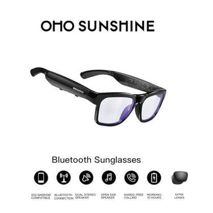 OhO Smart Glasses,Safety Glasses with Bluetooth Speaker,Indoor/Outdoor UV Protection and Voice Control,Unisex(Blue Light Lens)