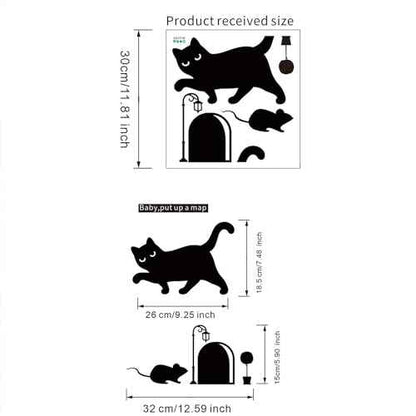 Generic 2 Sheets Black Cat Mouse & Hole Stair Stickers Remove Mouse Hole Wall Decals for Bedroom Living Room Background Home Decor Waterproof Wall Stickers Decorations