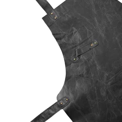 HEAVEN HUSH Genuine Leather Apron for Men, Adjustable Straps & Tool Pockets, Premium BBQ, Cooking, Blacksmith, Shop, Welding, Woodworking, Bartender Work Aprons (1 Pocket, Black)