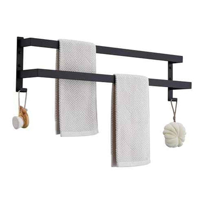 Double Towel Bar Towel Racks for Bathroom, Bath Towel Holders Wall Mount, Stainless Steel Towels Shelves Towel Rail, 2-Tiers (Matte Black, 32 Inches)
