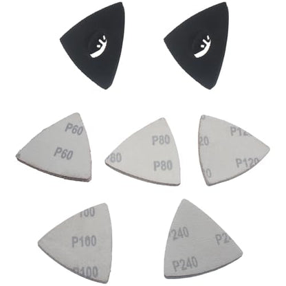 27 PCS Triangle Sanding Pad Kit 2 PCS 80 MM Triangle Oscillating Tool Sanding Pads and 25 Triangle Sandpaper for Sanding and Polishing Wood