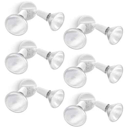 LUTEC 6 Pack Adjustable Twin Par Holder Outdoor Flood Lights, Switch Controlled Security Lights, Floodlights Fixture, Waterproof Exterior Max 300 Watt Par38 Flood Light for Garage, Yard, Porch-White