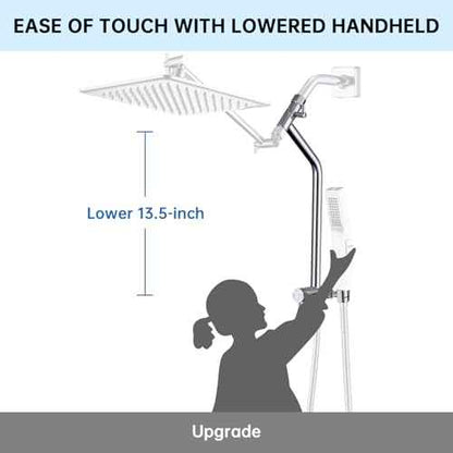 G-Promise All Metal Shower Diverter with Low Holder, Extended 13.5 Inch, 3-Way Diverter Valve with Pause Mode for Handheld and Fixed Shower Heads ? 4-Setting Replacement Part (Chrome)