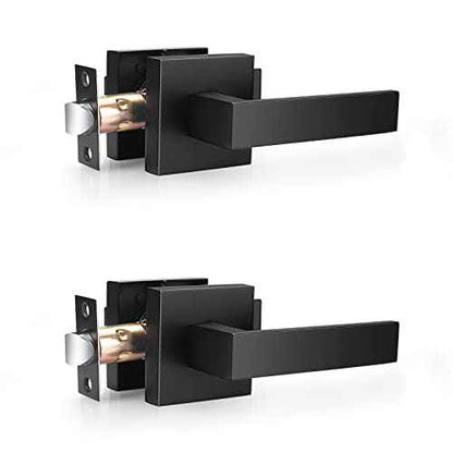 Probrico Matte Black Passage Door Levers Square Hall Closet Handles, Heavy Duty Interior Non-Locking Lever Sets, Reversible for Right & Left Side, 2 Pack