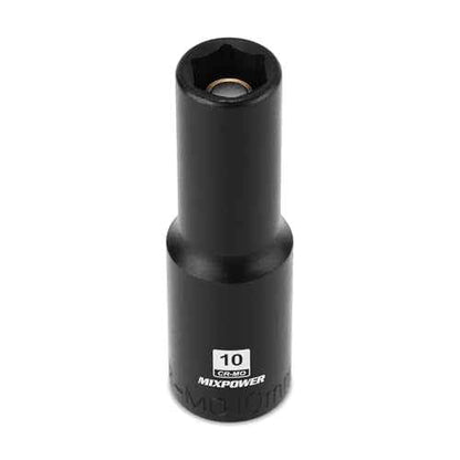 MIXPOWER 3/8" Drive Deep Magnetic Impact Socket, 6 Point, 10mm, Metric, CR-MO