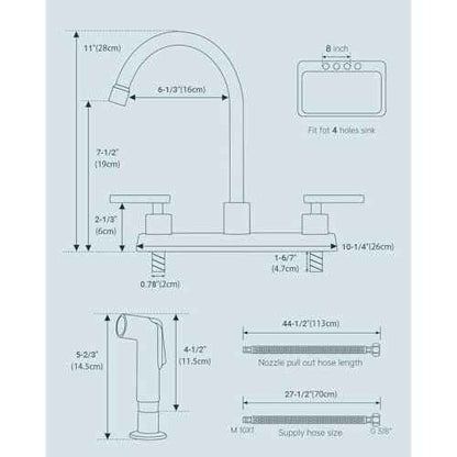 APPASO Kitchen Faucet with Side Sprayer, 2-Handle High Arch SUS304 Stainless Steel Brushed Nickel Kitchen Faucet with Pull-Out Side Spray for RV Laundry Utility Bar, 8-in 4-Hole Installation