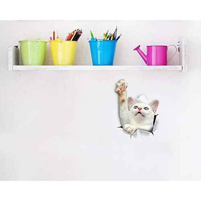 Winston & Bear 3D Cat Stickers - 2 Pack - White Reaching Cat Decals for Wall, Stickers for Bedroom - Fridge - Toilet - Room - Retail Packaged