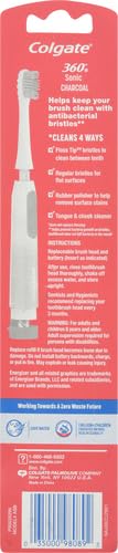 Colgate 360 Vibrate Charcoal Battery Operated Toothbrush Pack, Soft with 1 AAA Battery Included, Black, 2 Count