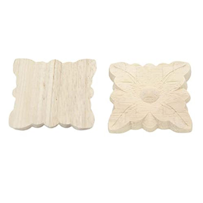 Decorative Wood Appliques 4 Pack Wood Carved Applique Onlay for Furniture Decor Leaf Style Decal Unpainted be Attached to Home Corner Frame,Cabinets, Windows, Mirrors, Doors, Bed,1.97x1.97inch