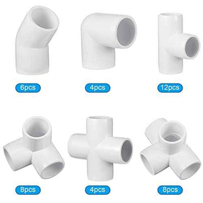 Xuniea 42 Pieces 1 Inch PVC Pipe Fittings Elbow Set Tent Connection Tee Heavy Duty PVC Elbow Fittings for Greenhouse Shed Pipe, Furniture Build and More