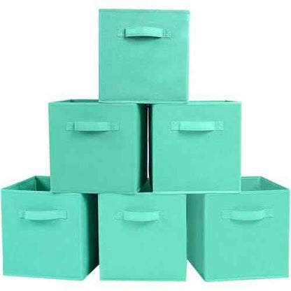 PowerKing Collapsible Storage Cubes with Handles, Fabric Foldable Bins for Closet Shelves, Durable Organization Storage Bins, 10.5'' x 11'' x 10.5'' (New Green, 6Pack)