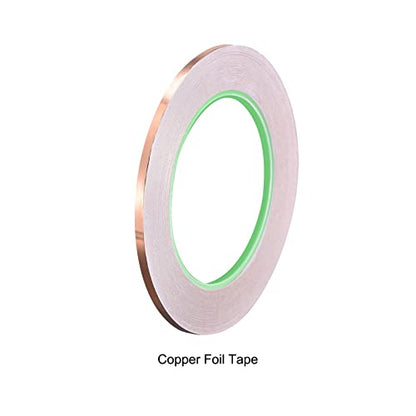 Copper Foil Tape Conductive Adhesive Double Sided, [for EMI Shielding, Stained Glass, Paper Circuits, Grounding] - 1/8"/98ft