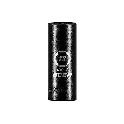 BOEN 1/2" Drive Deep Impact Sockets, Premium Impact Socket, 23mm Socket, Metric, 6 Point, Cr-V Steel with Laser Marking - Strong and Durable