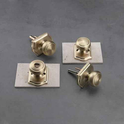 6 Pack Gold Door Knobs with Camelot Trim,Interior Door Knob with Lock,Coastal Privacy Door knob for Bath and Bedroom, Satin Brass