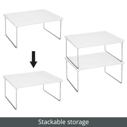mDesign Metal Stacking Storage Organization for Shelves Inside Closet in Bedroom, Bathroom, Hall, or Entryway - Organizer Stand for Clothing, Linen, Household Items, Ligne Collection, 2 Pack, White