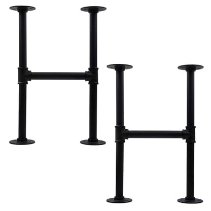 28 Inch Industrial Pipe Table Leg Set, Iron Base Legs for Coffee Tables, Desks, NightstandVintage, Dark Grey Black Rough Pipes, 2pcs