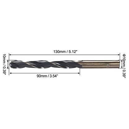 uxcell Straight Shank Twist Drill Bits 10mm Gold Titanium & Black Nitride Coated High Speed Steel (HSS) 4341 with 10mm Shank for Stainless Steel Alloy Metal Plastic Wood