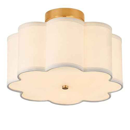13.3"Semi Flush Mount Ceiling Light Fixture, 3-Light Modern Close to Ceiling Light With Fabric Flower-Shaped Shade, Light Fixtures Ceiling Mount for Bedroom Nursery Kids Room Living Room(Gold)