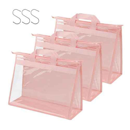 Vercord Clear PVC Handbag Dust-Free Cover Moistureproof Purse Storage Bag Organizer with Handle Zipper Space-Save Holder for Closet Pink XL 3Pcs