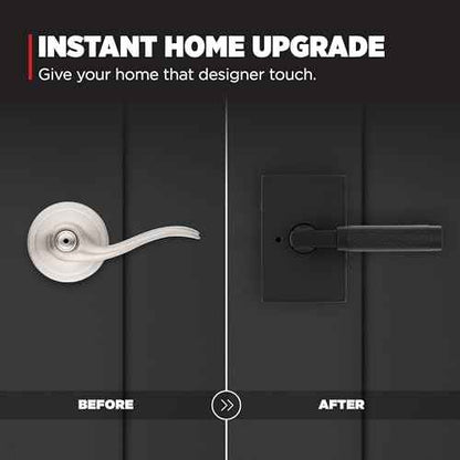 Kwikset Prava Interior Privacy Door Knurled Handle with Lock, Door Lever for Bathroom and Bedroom, Matte Black, Reversible Keyless Push Button Lock Door Lever, with Microban Protection