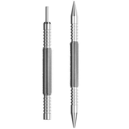 2PCS Dual Head Nail Setter and Hinge Pin Punch Set, 3/32" & 1/16" Hammerless Spring Loaded Nail Punch Tool Spring Nail Set 5000 PSI Striking Force Hinge Pin Removal Tool for Metal or Wood