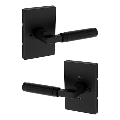 Kwikset Prava Interior Privacy Door Knurled Handle with Lock, Door Lever for Bathroom and Bedroom, Matte Black, Reversible Keyless Push Button Lock Door Lever, with Microban Protection