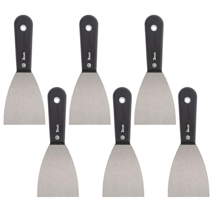 7 PCS Drywall Tools,Putty Knife,Paint Scraper Tool with Storage Bag,Stainless Steel Putty Knife Set,Drywall Scraper Spackle Taping Knife for Spreading Mud, Taping,Repairing wall (6 PCS -3")
