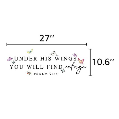 Inspirational Quotes Vinyl Wall Decal Stickers Under his Wings You Will find Refuge - Psalm 91:4, for Bedroom, Living Room, Motivational Uplifting Quotes Vinyl Decal (27''¡¿10.6'')